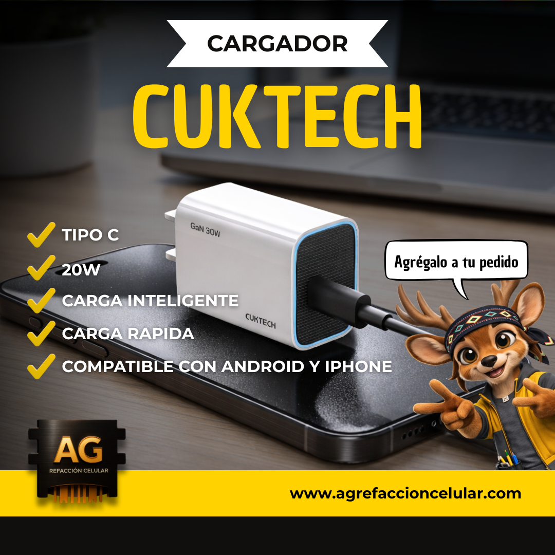 Cargador Cuktech 20w GaN con cable tipo C-C