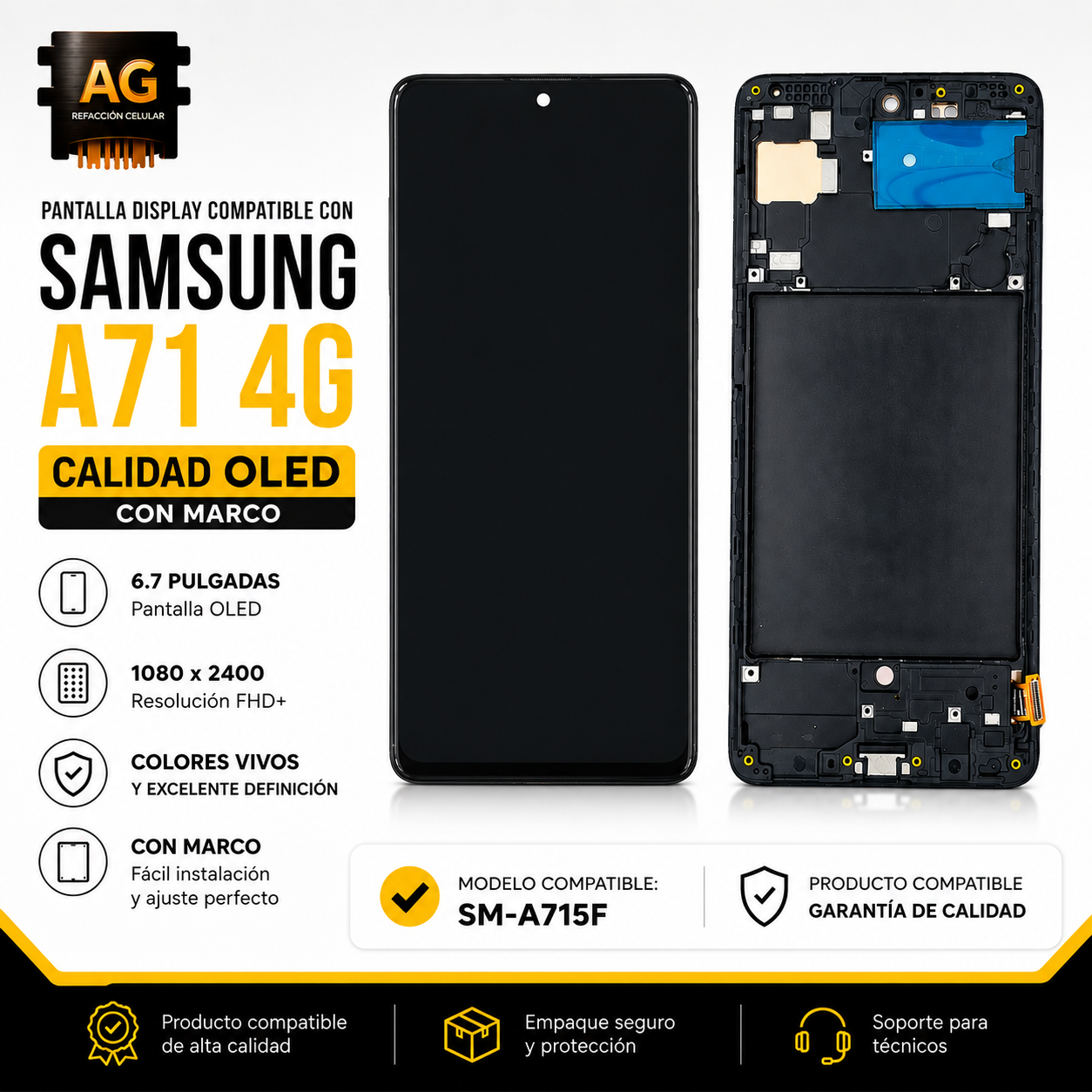 Pantalla OLED con Marco para Samsung Galaxy A71 4G SM-A715F